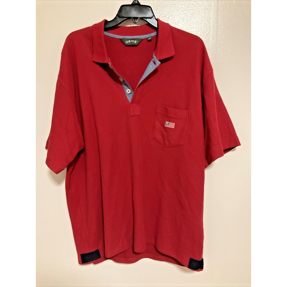 Orvis Men’s L Red Polo Shirt USA Flag Red White Blue